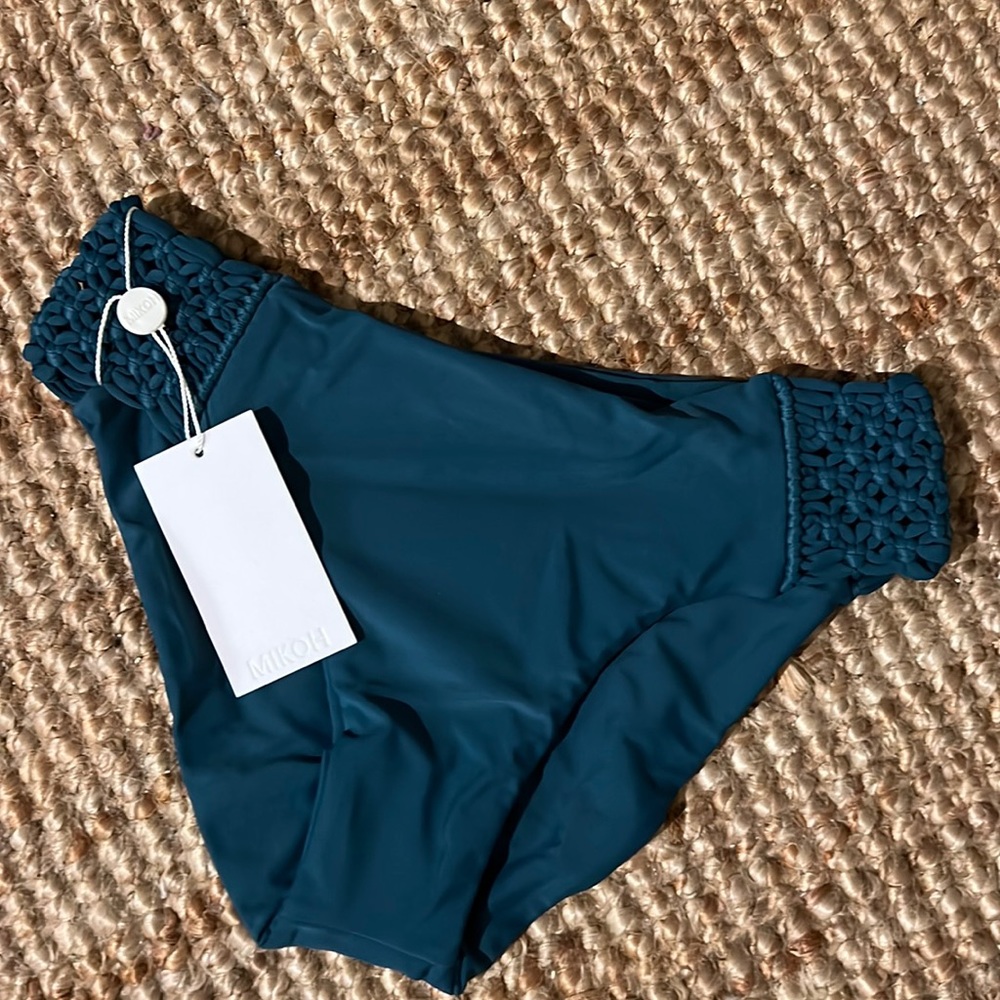 Mikoh Teal Crochet-Trim Bikini Bottoms